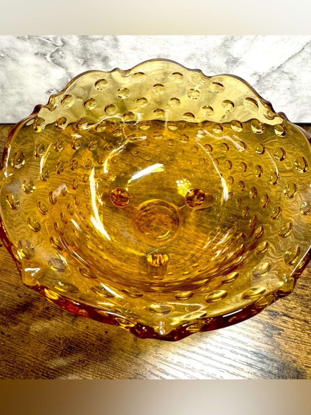 Fenton Colonial Amber American Hobnail Art Glass Footed Bowl Candy Dish - Picture 8 of 8